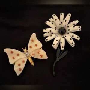 Vintage 1950’s Brooches. Butterfly and flower enamel.